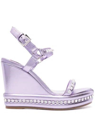 Christian Louboutin Crystal Embellished Leather Wedge Sandals In Multicolor