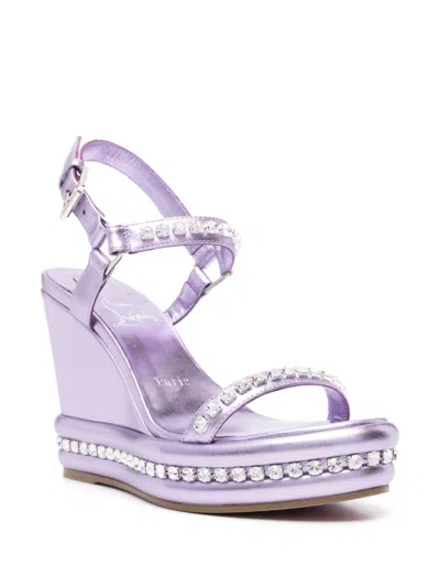 Christian Louboutin Crystal Embellished Leather Wedge Sandals In Multicolor