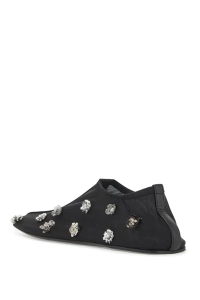 Christopher Esber Frosted Bead-embellished Mesh Flats In Black