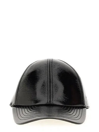 Courrèges Glossy Black Baseball Cap With Structured Silhouette In Black