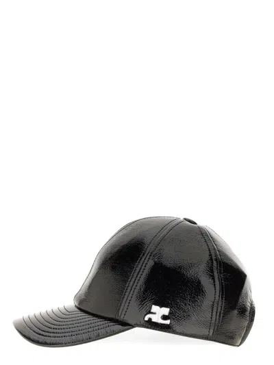 Courrèges Glossy Black Baseball Cap With Structured Silhouette In Black