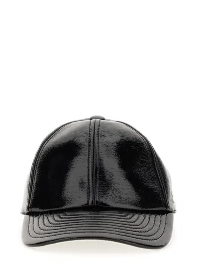 Courrèges Glossy Black Baseball Cap With Structured Silhouette In Black