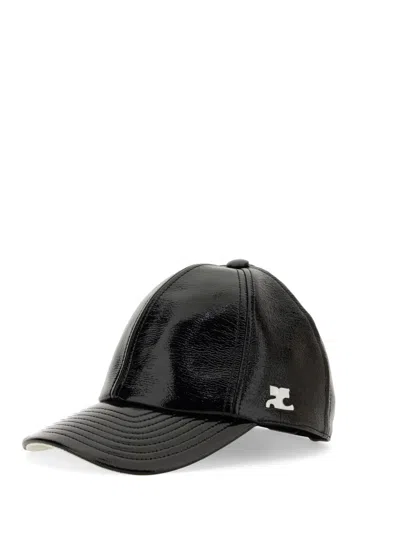 Courrèges Glossy Black Baseball Cap With Structured Silhouette In Black