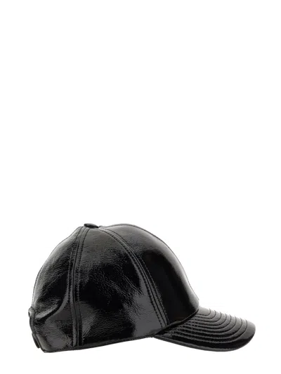 Courrèges Glossy Black Baseball Cap With Structured Silhouette In Black