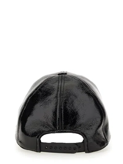 Courrèges Glossy Black Baseball Cap With Structured Silhouette In Black