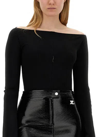 Courrèges Buckle Contrast T-shirt In Black