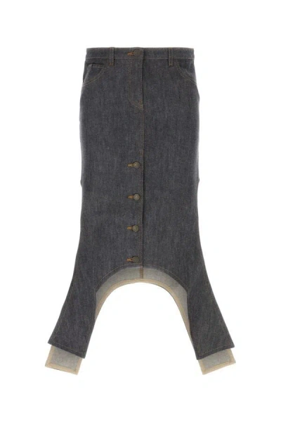 Courrèges Gray Reversed Denim Midi Skirt In Blue