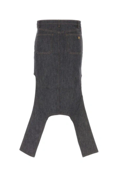Courrèges Gray Reversed Denim Midi Skirt In Blue