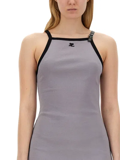 Courrèges Racerback Mini Dress With Contrasting Straps And Logo Detail In Gray