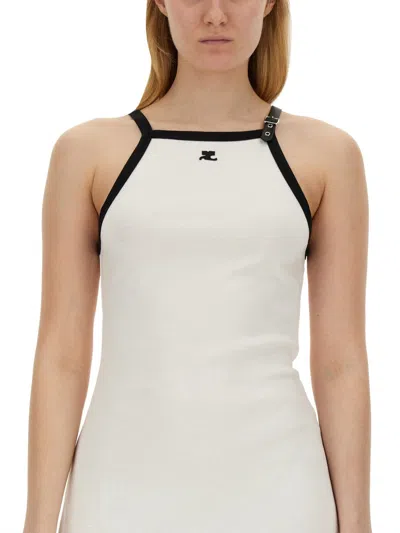 Courrèges Square Neck Mini Dress In White