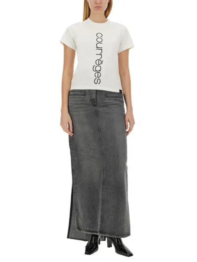 Shop Courrèges Courreges Women T-shirt With Logo In White