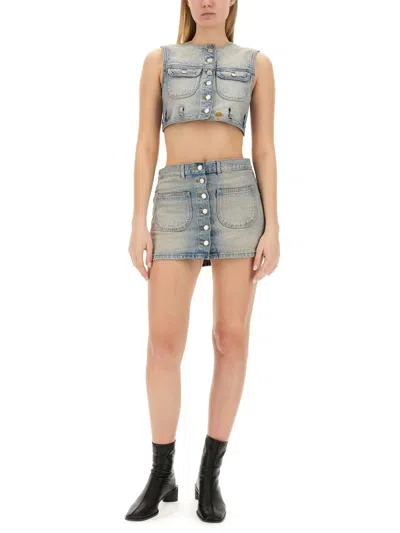 Courrèges Fitted Cropped Top With Button-down Front And Chest Pockets In Blue