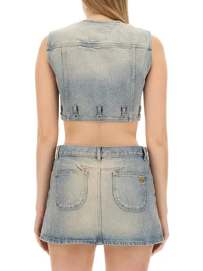 Courrèges Fitted Cropped Top With Button-down Front And Chest Pockets In Blue