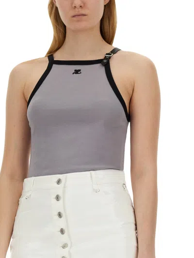 Courrèges Tops With Logo In Gray