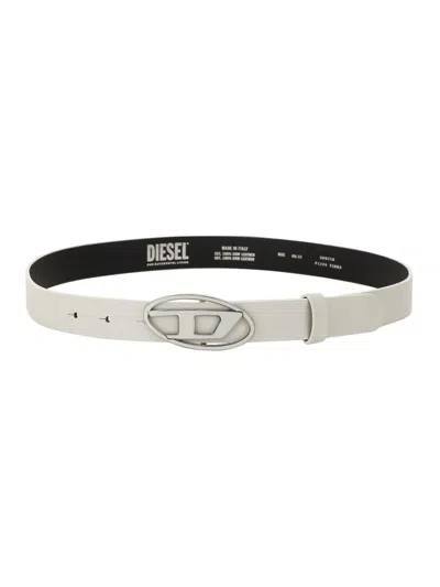Diesel White Belt With Logo Buckle In Silver
