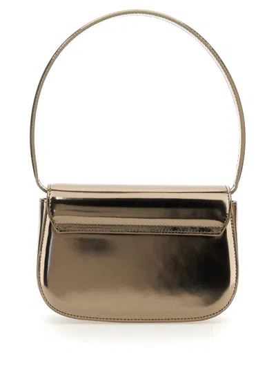 Diesel Metallic Finish Shoulder Bag With Distinctive Oval Logo In Gold