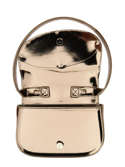 Diesel Metallic Finish Shoulder Bag With Distinctive Oval Logo In Gold