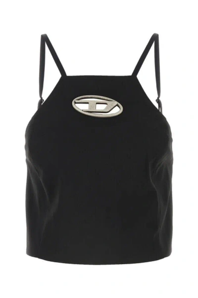 Diesel Women Black Stretch Polyester Blend T-wilight Top In Black