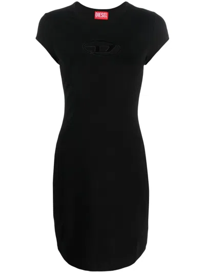 Diesel Abito Corto Con Dettaglio Oval D Cut Out In Cotone Stretch Nero Donna In Multicolor