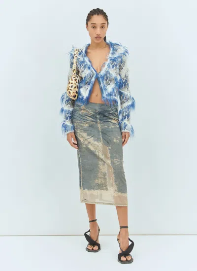Diesel Midi Skirt In Floating Devoré Denim In Blue