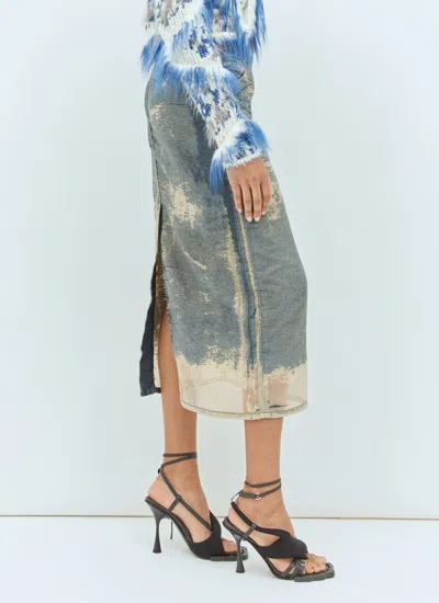 Diesel Midi Skirt In Floating Devoré Denim In Blue