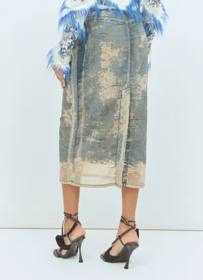 Diesel Midi Skirt In Floating Devoré Denim In Blue
