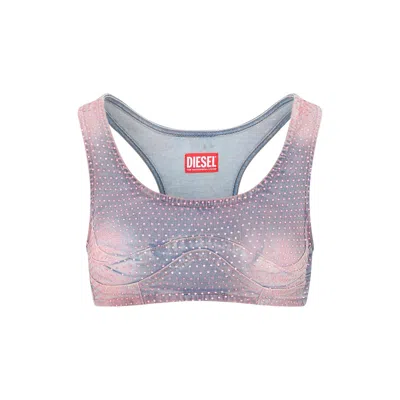 Diesel De-toppy-fsd Denim Cropped Top With Rhinestones In Multicolor
