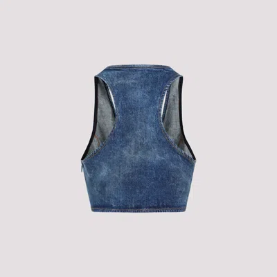 Diesel Denim Crop Top With Jewel Buckle In Blue