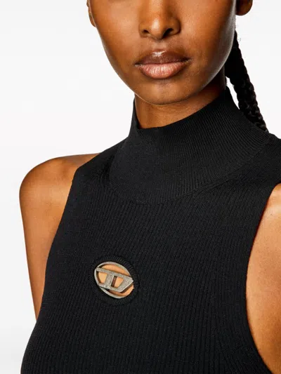 Diesel Mini Black Dress With Oval D Cut Out Detai In Viscose L In Multicolor