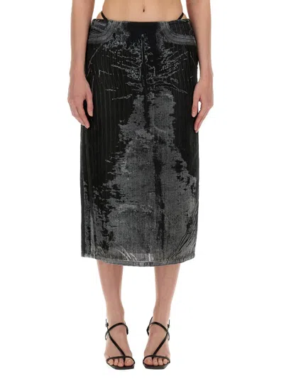 Diesel High Waist Elastic Waistband Midi Skirt In Black
