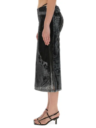 Diesel High Waist Elastic Waistband Midi Skirt In Black