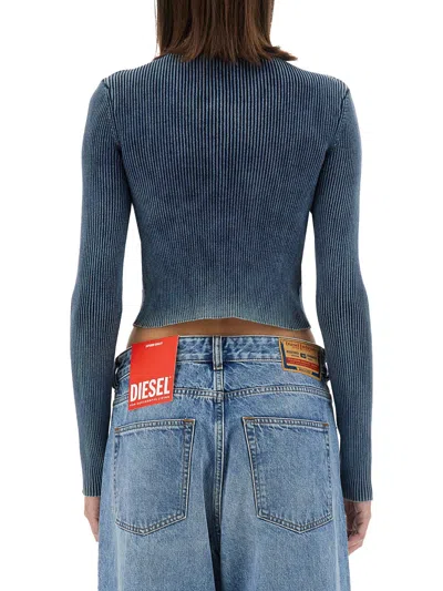 Diesel Cropped Slim-fit Top With Ribbed Texture In Blue