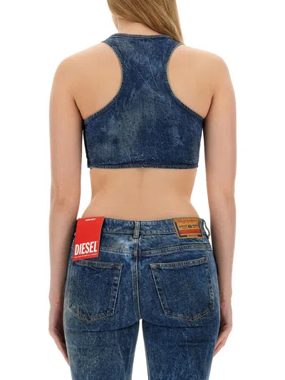 Diesel Denim Crop Top With Jewel Buckle In Blue