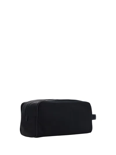 Dolce & Gabbana Nylon Toiletry Bag With Rubberized Logo In Black