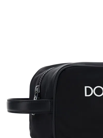Dolce & Gabbana Nylon Toiletry Bag With Rubberized Logo In Black