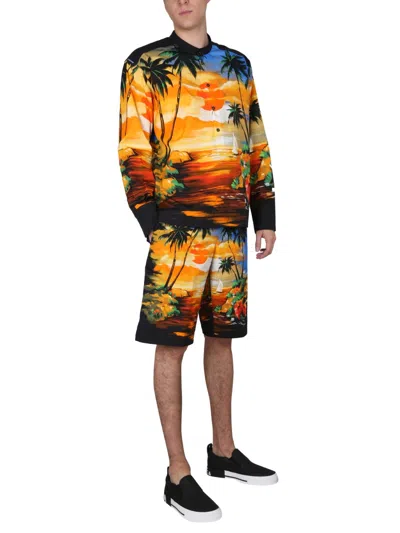 Dolce & Gabbana Men Bermuda Shorts With Hawaii Print In Multicolor