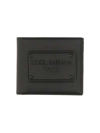 Dolce & Gabbana Small Zip-around Wallet In Calfskin With Raised Logo In Black