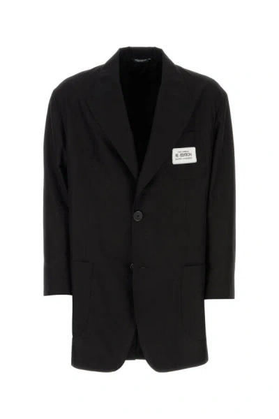 Dolce & Gabbana Men Black Shantung Oversize Blazer In Black