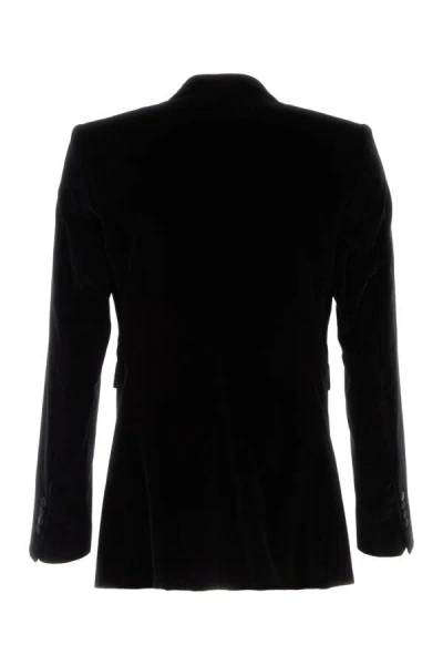 Dolce & Gabbana Peak Lapel Tuxedo Velvet Jacket With Padded Shoulders In Black