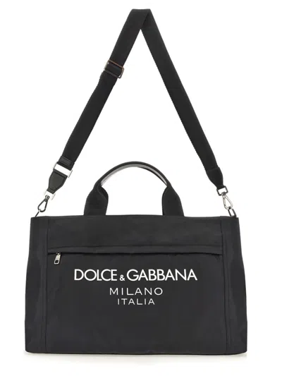 Dolce & Gabbana Men Borsone In Nylon Con Logo In Black
