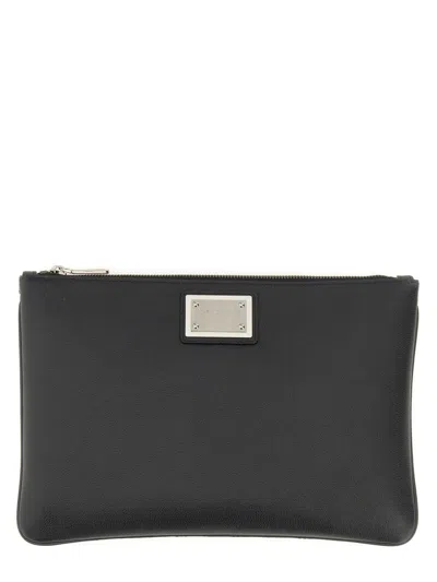Dolce & Gabbana Men Clutch With Logo Plaque In Black