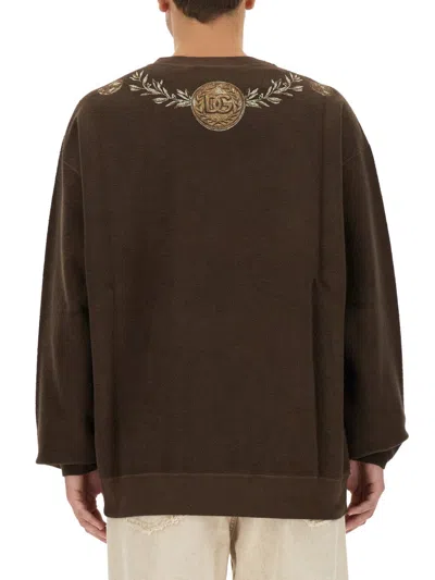Dolce & Gabbana Coin Print Cotton Sweatshirt In Brown