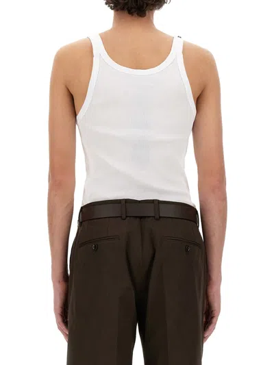 Dolce & Gabbana Classic Fit Cotton Blend Tank Top With Ribbed Texture In White