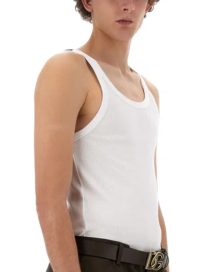 Dolce & Gabbana Classic Fit Cotton Blend Tank Top With Ribbed Texture In White