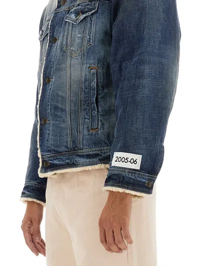 Dolce & Gabbana Buttoned Denim Jacket With Faux Shearling Finish In Blue