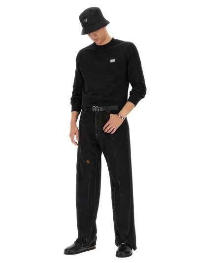 Dolce & Gabbana Dolce&gabbana Men Denim Pants With Plaque In Multicolor