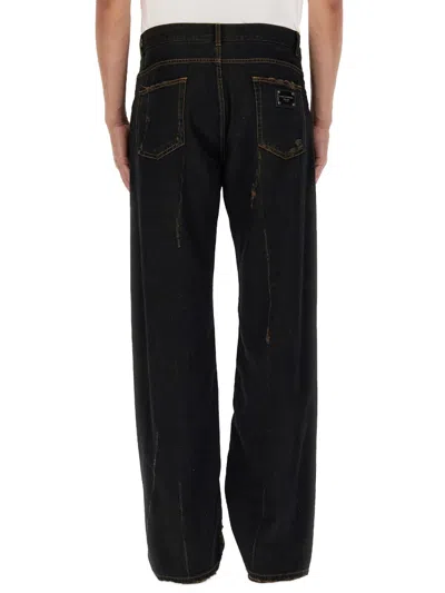 Dolce & Gabbana Dolce&gabbana Men Denim Pants With Plaque In Multicolor