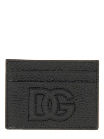 Dolce & Gabbana Logo Card Holder In Calfskin With Deer Print In Black