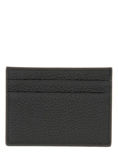 Dolce & Gabbana Logo Card Holder In Calfskin With Deer Print In Black