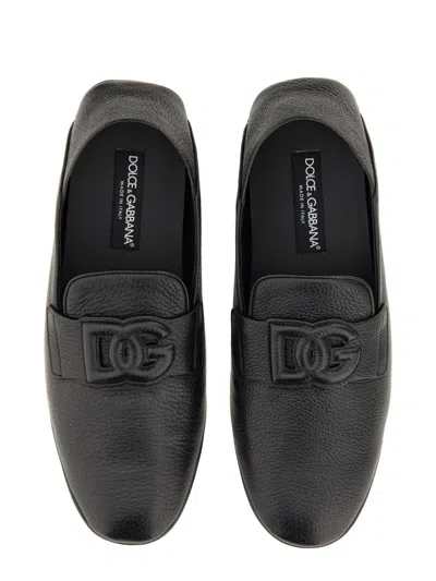 Dolce & Gabbana Dg Logo Leather Loafers In Black